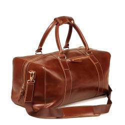 Lelusso Leder Weekender 'Geneva' Kollektion - Premium Reisetasche Herren, braunes Leder, 50l Volumen von Lelusso