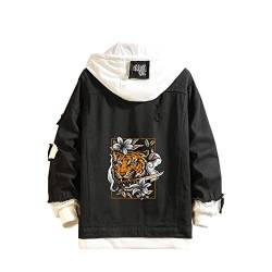 Lemany Angry Tiger Print Jeansjacke Hoodie mit Tiger-Print Jeansjacke Jeans für Herren Damen Teenager-Geschenk von Lemany