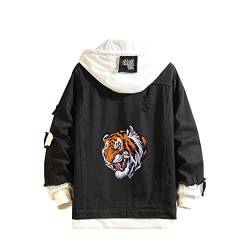 Lemany Angry Tiger Print Jeansjacke Hoodie mit Tiger-Print Jeansjacke Jeans für Herren Damen Teenager-Geschenk von Lemany