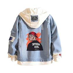 Lemany Unisex False Zweiteilige Jeansjacke Mode Jeans Hoodies Mäntel Button Down Hoodie Sweatshirts für Teen Erwachsene von Lemany