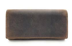 Jockey Club große echt Büffel Voll-Leder Damen Geldbörse lang rustikales Hunterleder Vintage (Dunkelbraun) von Lemasi