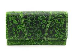 echt Leder Damen Geldbörse Portemonnaie floral geprägt mit RFID/NFC Schutz (Grün) von Lemasi