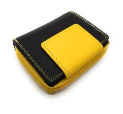 echt Leder Damen Geldbörse Portemonnaie mit RFID Schutz, Bicolor, Reißverschlussmünzfach (Schwarz Gelb) von Lemasi