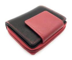 echt Leder Damen Geldbörse Portemonnaie mit RFID Schutz, Bicolor, Reißverschlussmünzfach (Schwarz Rot) von Lemasi