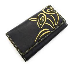 echt Leder Damen Geldbörse Portemonnaie mit RFID Schutz Calla mit Blütenstickerei (Schwarz Gelb) von Lemasi