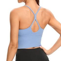 Lemedy Damen-Sport-BHs, lange Träger, gepolstert, für Workout, Yoga, Laufen, bauchfreies Tanktop, hellblau, Medium von Lemedy
