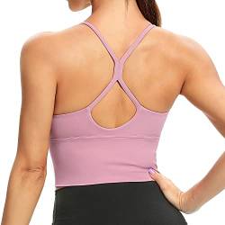 Lemedy Damen-Sport-BHs, lange Träger, gepolstert, für Workout, Yoga, Laufen, bauchfreies Tanktop, rose, Large von Lemedy