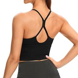 Lemedy Damen-Sport-BHs, lange Träger, gepolstert, für Workout, Yoga, Laufen, bauchfreies Tanktop, schwarz, Large von Lemedy