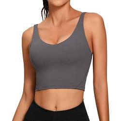 Lemedy Damen Sport-Bustier, langes, bauchfreies Tank-Top, gepolstert, Workout, Laufen, Yoga - Dunkelgrau, 10 von Lemedy