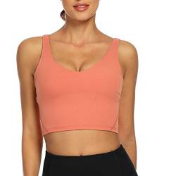 Lemedy Damen Sport-Bustier, langes, bauchfreies Tank-Top, gepolstert, Workout, Laufen, Yoga - Pink - X-Large von Lemedy