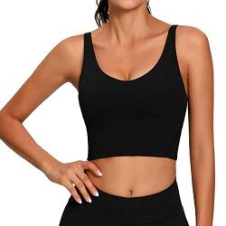 Lemedy Damen Sport-Bustier, langes, bauchfreies Tank-Top, gepolstert, Workout, Laufen, Yoga - Schwarz - Medium von Lemedy