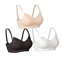 Lemef Damen Still BH Ohne Bügel Schwangerschafts Schlaf BH Bustier Nahtlos 3 Stück（Schwarz&Beige&Weiß L von Lemef