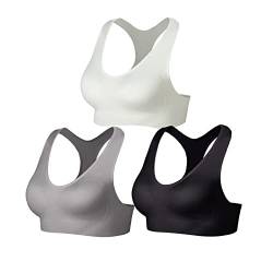 Lemef Sport BH Bustier Damen Ohne Bügel Racerback Gepolstert für Yoga Fitness Laufen Pilates Schwarz,Weiß,Grau, S von Lemef