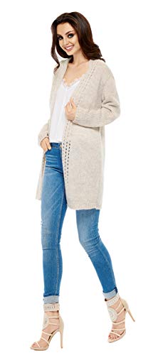 Lemoniade Damen Long Cardigan/offene Strickjacke (Made in EU) in modischem Design, Einheitsgröße, Modell 1 Beige von Lemoniade