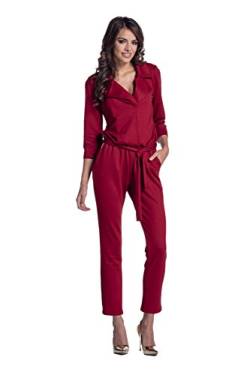 Lemoniade eleganter Jumpsuit mit 3/4-Ärmel, elegantem Kragen und ausgefallener Schnürung an der Hüfte (S (36), Modell 2 Karminrot) von Lemoniade