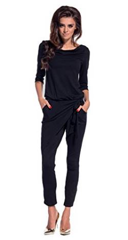 Lemoniade eleganter Jumpsuit mit 3/4-Ärmel und elegantem Wasserfallkragen, schwarz, Gr. M von Lemoniade