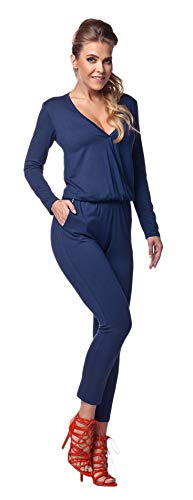 Lemoniade stylischer Jumpsuit Made in EU mit V-Ausschnitt und raffinierten Details, Navy Langarm, Gr. L (38/40) von Lemoniade