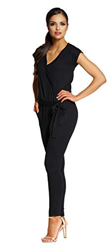 Lemoniade stylischer Jumpsuit Made in EU mit V-Ausschnitt und raffinierten Details, Schwarz Kurzarm, Gr. L (38/40) von Lemoniade