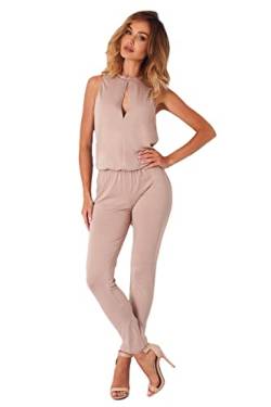 Lemoniade stylischer Jumpsuit Made in EU mit V-Ausschnitt und raffinierten Details (L, Cappuccino Neckholder) von Lemoniade