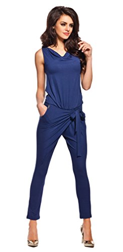 Lemoniade stylischer Jumpsuit ohne Ärmel mit elegantem Wasserfallkragen, Navy, Gr. L von Lemoniade