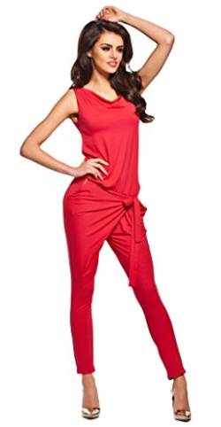 Lemoniade stylischer Jumpsuit ohne Ärmel mit elegantem Wasserfallkragen, rot, Gr. L von Lemoniade