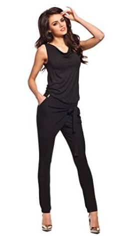 Lemoniade stylischer Jumpsuit ohne Ärmel mit elegantem Wasserfallkragen und ausgefallener Schnürung an der Hüfte (XL (42), Modell 1 Schwarz) von Lemoniade