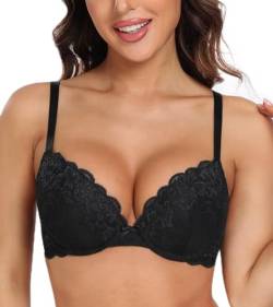 Lemorosy Damen Blumen Spitze Schalen Bügel BH Push Up Gepolstert Elegant(Schwarz,90C) von Lemorosy