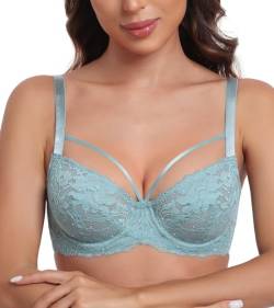 Lemorosy Damen Minimizer BH Vollschalen Ungepolster Floraler Spitze BH Plus Size Unterwäsche BH Große Größen(Türkis,100D) von Lemorosy