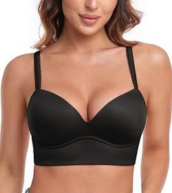 Lemorosy Damen Push Up BH Bügellos Gepolstert Tief V-Ausschnitt Soft Bustier(Schwarz,34A) von Lemorosy