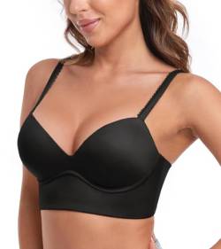 Lemorosy Damen Push Up BH Bügellos Gepolstert Tief V-Ausschnitt Soft Bustier(Schwarz,36B) von Lemorosy