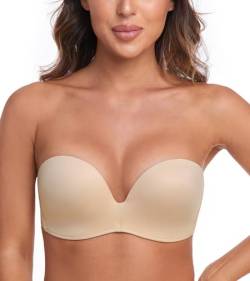 Lemorosy Damen Push Up Trägerloser BH Komfort Bügellos Flügeldesign(Beige,65D) von Lemorosy