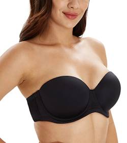 Lemorosy Damen Trägerloser BH Push Up Bügel Rückenfrei Büstenhalter mit Geformte Cups für Abendkleider Ballkleider Brautkleider(100C,Schwarz) von Lemorosy