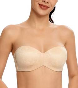 Lemorosy Damen Trägerloser BH V-Ausschnitt Bügel Push Up Minimizer BH Abnehmbare Träger T-Shirt-BH(Jacquard Beige,95D) von Lemorosy