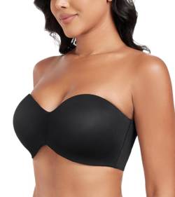 Lemorosy Damen Trägerloser BH V-Ausschnitt Bügel Push Up Minimizer BH Abnehmbare Träger T-Shirt-BH(Schwarz,70F) von Lemorosy