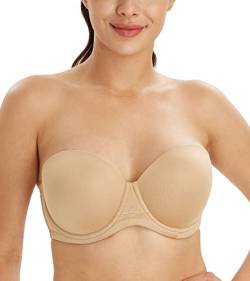 Lemorosy Damen Trägerloser BH Vollschalen Bügel Abnehmbare Träger Große Größen Multiway Minimizer BH Roter Teppich(70G,Beige) von Lemorosy