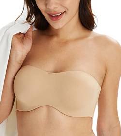 Lemorosy Damen Ungepolstert Bandeau Bügel Trägerlos Große Größen T-Shirt-BH(Beige,100C) von Lemorosy