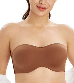 Lemorosy Damen Ungepolstert Bandeau Bügel Trägerlos Große Größen T-Shirt-BH(Braun,100C) von Lemorosy