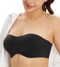 Lemorosy Damen Ungepolstert Bandeau Bügel Trägerlos Große Größen T-Shirt-BH(Schwarz,75B) von Lemorosy