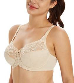 Lemorosy Damen Vollschalen Blumen Bügel Ungepolstert Minimizer BH(Nude,75E) von Lemorosy