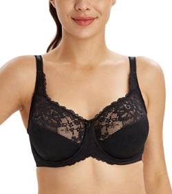 Lemorosy Damen Vollschalen Blumen Bügel Ungepolstert Minimizer BH(Schwarz,100G) von Lemorosy