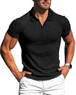 Lempue Muskelshirts für Herren, schmale Passform, schnell trocknend, Herren-Poloshirts, kurzärmelig, Workout-T-Shirts, lässig, schwarz, Mittel von Lempue