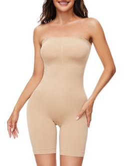 Lenashape Trägerloser Shapewear Bodysuit Bauchkontrolle Butt Lifter Oberschenkel schlanker Ganzkörperformer für Frauen, Beige, X-Large von Lenashape