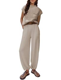 Lentta 2-teiliges Pullover-Set für Damen, Strickpullover, Oberteile, hohe Taille, Hose mit Taschen, Lightkhaki, S von Lentta