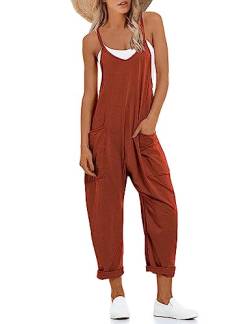 Lentta Damen Causal Jumpsuits V Ausschnitt Ärmellose Haremsoveralls Stretchy Verstellbarer Träger Strampler mit Taschen, Rost, Medium von Lentta