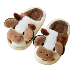 Lenugeo Cartoon Hausrind-Hausschuhe Damen Herren, Kawaii Rutschfeste Cattle Slippers, Winter Warme Flauschige Plüsch-Schlappen, Niedliche Kuschelige Stumme Pantoffeln Zuhause von Lenugeo