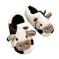 Lenugeo Cartoon Kuh-Hausschuhe Damen Herren, Kawaii Rutschfeste Cow Slippers, Winter Warme Flauschige Plüsch-Schlappen, Lustige Kuschelige Stumme Pantoffeln Zuhause von Lenugeo