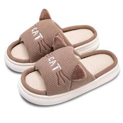 Lenugeo Katze-Hausschuhe Damen Herren，Kawaii Cat Rutschfeste Linen Slippers, Niedliche Kuschelige Stumme Haus Slides | Katze 36-37 EU von Lenugeo