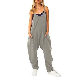 Lenugeo Latzhose für Damen, Lässiger Sommer Overall Jumpsuit Jumper, Weite Hose Overall Baggy Cargohose Jeans, Arbeitshose Freizeithose Sommerhose Romper Strampler Playsuit Oversize | Grau von Lenugeo