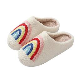 Lenugeo Lustige Cartoon Hauschuhe, Damen Herren Winter Plüsch Schlappen, Warme Flauschige Cozy Slippers, Kuschel Fell Kawaii Pantoffeln | Regenbogen 41-42 EU von Lenugeo