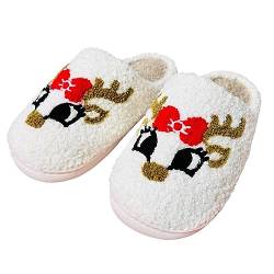 Lenugeo Lustige Cartoon Hauschuhe, Damen Herren Winter Plüsch Schlappen, Warme Flauschige Cozy Slippers, Kuschel Fell Kawaii Pantoffeln | Rentier 41-42 EU von Lenugeo